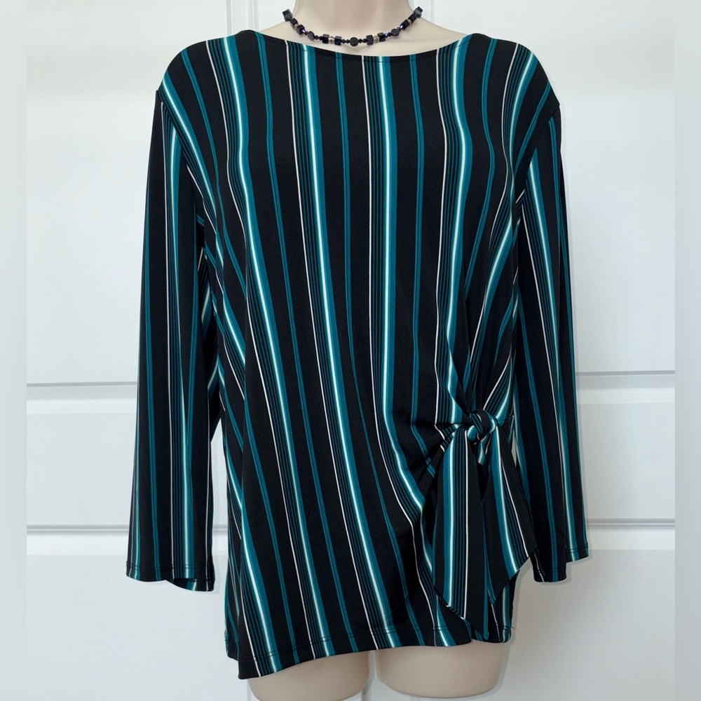 Black and Teal Striped Women's Top
